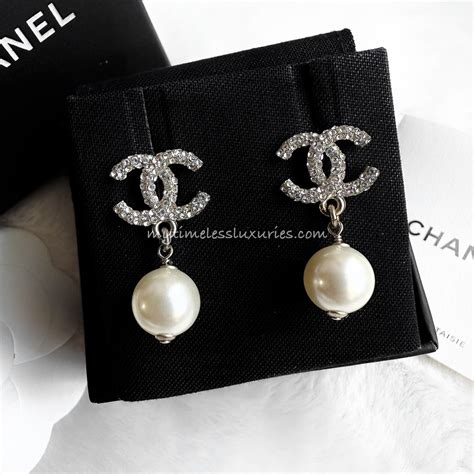 chanel pave crystal cc pearl drop earrings|chanel earrings for women.